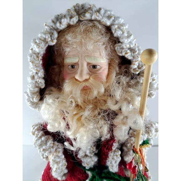 Handmade Santa Claus Figure Crochet Cloak W Hood Folk Art Christmas 10.5" Tall - Picture 2 of 6